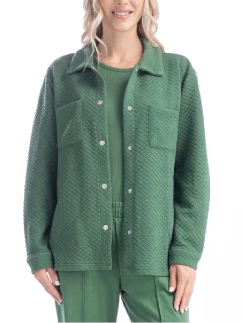 NWT Muk Luks Quilted Snap Front Shirt Jacket Shacket Sage Olive Green Size M